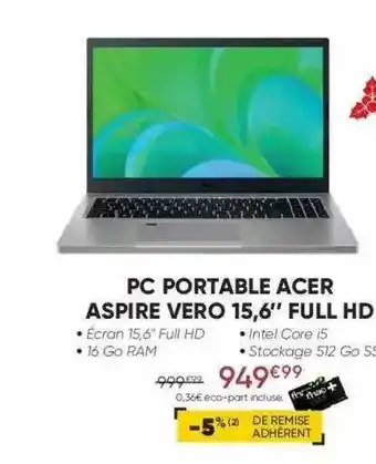 Fnac Pc Portable Acer Aspire Vero 15,6 offre