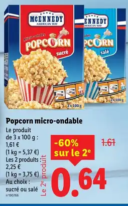 Lidl MCENNEDY Popcorn micro-ondable offre