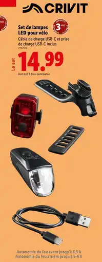 Lidl CRIVIT Set de lampes 3AN LED pour vélo offre