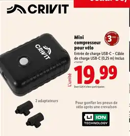 Lidl CRIVIT Mini compresseur pour vélo offre