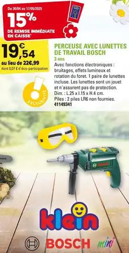 JouéClub klein Perceuse avec lunettes de travail Bosch offre