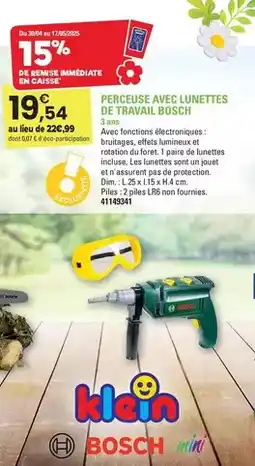 JouéClub Bosch - perceuse avec lunettes de travail offre