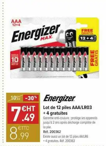 Top Office Lot De 12 Piles Aaa-lr03 Energizer offre