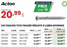 Au Forum du Bâtiment ACTON Vis terasse tete fraisée réduite 6 lobes internes offre