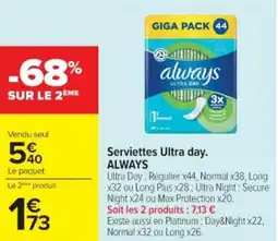 Cora Serviettes ultra day always offre