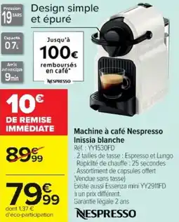 Cora Machine à café nespresso inissia blanche offre