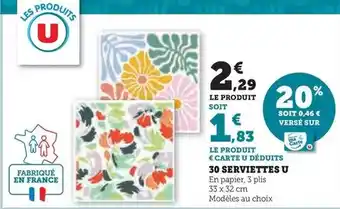 Hyper U U - 30 serviettes offre