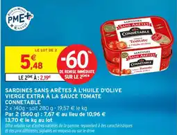 Intermarché Contact Sardines sans arêtes à l'huile d'olive vierge extra à la sauce tomate connetable offre
