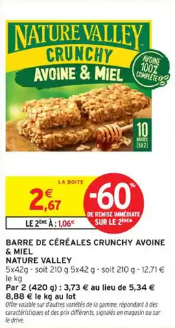 Intermarché Contact Barre de céréales crunchy avoine & miel nature valley offre