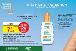 Intermarché Contact Spray hypoallergénique très haute protection fps50+ ambre solaire offre