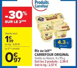 Cora Riz au lait CARREFOUR ORIGINAL offre