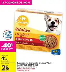 Cora Émincés pour chien adulte en sauce Vitalive CARREFOUR COMPANINO offre