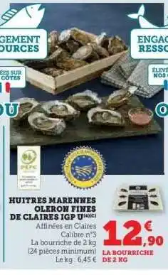 Hyper U HUITRES MARENNES OLERON FINES DE CLAIRES IGP U offre