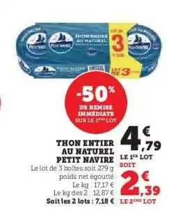 Hyper U Thon entier au naturel 'Petit Navire' offre