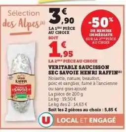 Hyper U VERITABLE SAUCISSON SEC SAVOIE HENRI RAFFIN offre