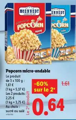 Lidl Popcorn micro-ondable offre