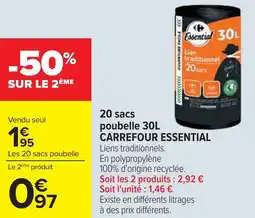 Cora 20 sacs poubelle 30L CARREFOUR ESSENTIAL offre