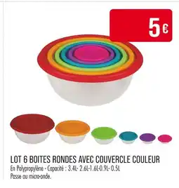 Match Lot 6 boites rondes avec couvercle couleur offre