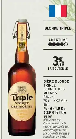 Intermarché SECRET DES MOINES Bière blonde triple offre