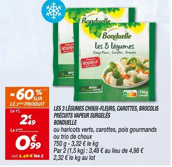 Netto BONDUELLE Les 3 légumes choux-fleurs, carottes, brocolis précuits vapeur surgelés offre