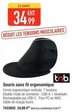 Plein ciel Souris sans fil ergonomique offre