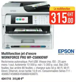 Plein ciel Multifonction jet d'encre WORKFORCE PRO WF-C5890DWF offre