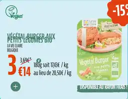 La Vie Claire Végétal burger aux petits legumes bio offre