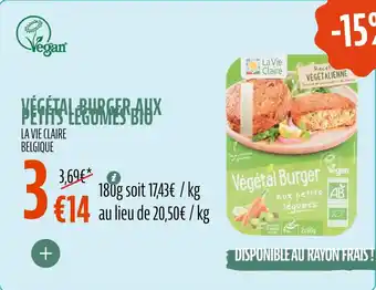 La Vie Claire Végétal burger aux petits legumes bio offre