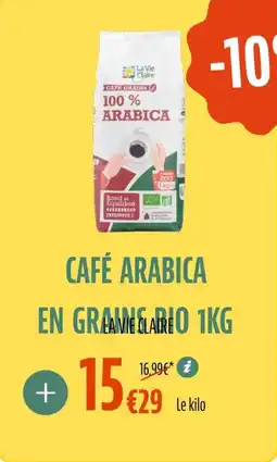 La Vie Claire Café arabica en grains bio offre