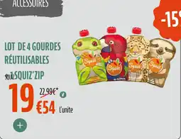 La Vie Claire Lot de 4 gourdes réutilisables 1squiz'zip offre