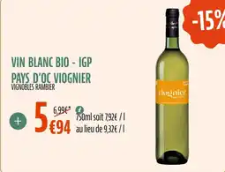 La Vie Claire Vin blanc bio igp pays d'oc viognier offre
