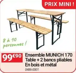 Oogarden Ensemble munich 170 table + 2 bancs pliables en bois et métal offre