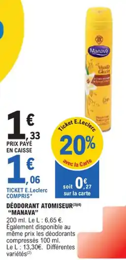 E.Leclerc Déodorant atomiseur manava offre