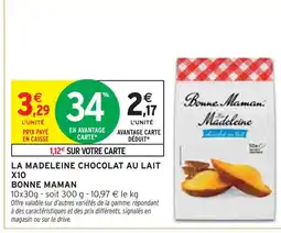 Intermarché Bonne Maman La Madeleine Chocolat au Lait X10 offre