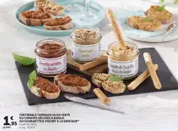 Super U Tartinable tapenade olive verte outomates séchées & basilic ou courgette & yaourt à la grecque offre
