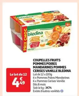 Auchan COUPELLES FRUITS POMMES POIRES MANDARINES POMMES CERISES VANILLE BLEDINA offre