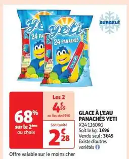 Auchan GLACE À L'EAU PANACHÉS YETI offre