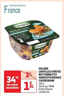 Auchan SALADE LENTILLES VERTES BUTTERNUT ET HARICOTS ROUGES CASSEGRAIN offre