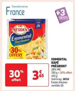 Auchan Emmental Râpé Président offre