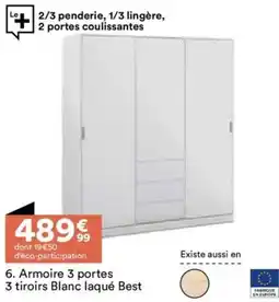 BUT Armoire 3 portes 3 tiroirs blanc laqué best offre