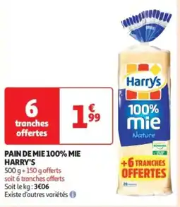 Auchan Pain de mie 100% mie harry's offre