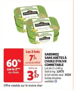 Auchan Sardines sans arêtes à l'huile d'olive connetable offre