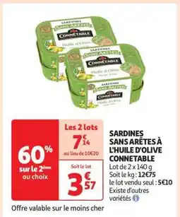 Auchan Sardines Sans Arêtes À L'huile D'olive Connetable offre