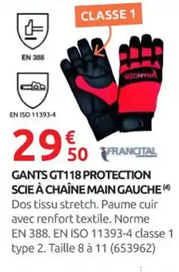 Rural Master FRANCITAL Gants gt118 protection scie à chaîne main gauche offre