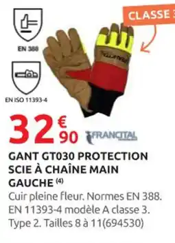 Rural Master FRANCITAL Gant gt030 protection scie à chaîne main gauche offre