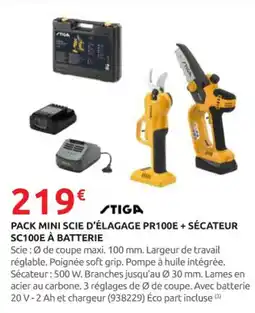 Rural Master STIGA Pack mini scie d'élagage pr100e+ sécateur sc100e à batterie offre