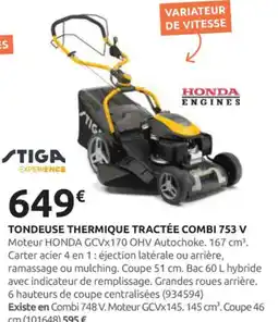 Rural Master STIGA Tondeuse thermique tractée combi 753 v offre
