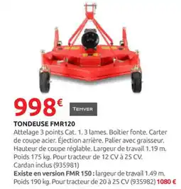 Rural Master TEMVER Tondeuse fmr120 offre