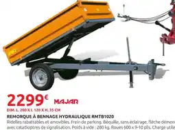 Rural Master MAJAR Remorque à bennage hydraulique rmtb1020 offre