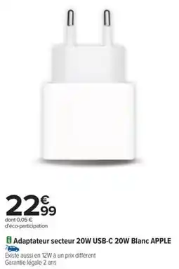 Carrefour Drive Adaptateur secteur 20w usb-c 20w blanc apple offre